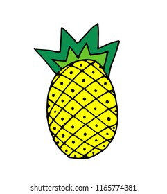 tropical fruit vector yellow pineapple, fashionable children's drawing, teaching illustration for books