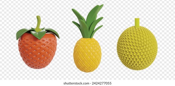 Tropical Fruits 3d icons clipart. Vegetables and fruits healthy 3d icons for homepage or UIUX.