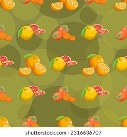 Tropical fruits. Fruits background. Grapefruit, orange and persimmon. Seamless pattern. Pattern