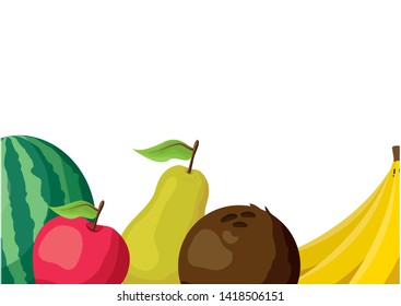 tropical fruits background pear coconut apple banana watermelon vector illustration