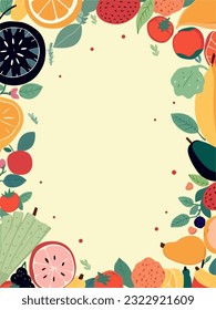 Tropical fruits border for book cover, ebook, greeting card, invitation card, reading book, writing book and sketch drawing book in vertical wallpaper background vector illustration