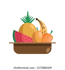 tropical fruits in bowl icon