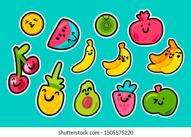 Tropical Fruits Cartoon Kawaii Pack Smiling Stock Vector (Royalty Free ...