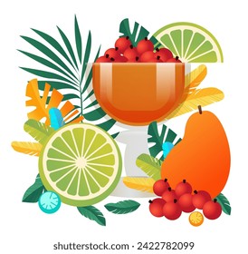 tropical fruits cocktail brazilian festival holiday celebration greeting invitation postcard culture and tradition carnival party