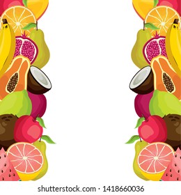 tropical fruits coconut papaya grapefruit apple lemon vector illustration