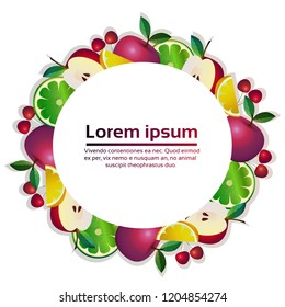 tropical fruits colorful circle organic over white background healthy lifestyle or diet concept copy space vector illustration