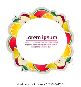 tropical fruits colorful circle organic over white background healthy lifestyle or diet concept copy space vector illustration