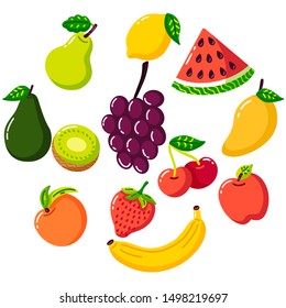 Tropical fruits colorful isolated white background for children and wallpaper decoration