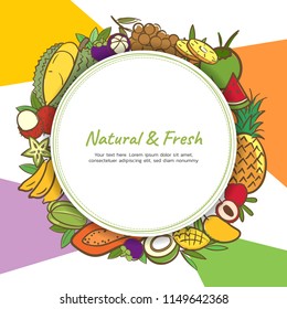 Tropical fruits cute banner background template with copy space for promotional or sales event