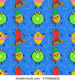 tropical fruits cute doodle in summer cute cartoon pattern seamless