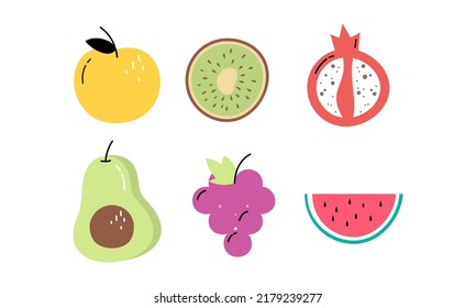Tropical Fruits Doodle Flat Vector