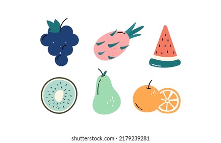 Tropical Fruits Doodle Flat Vector