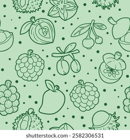 Tropical Fruits Doodle Seamless Background Pattern