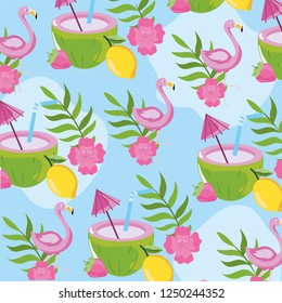tropical fruits with flamish and leaves background