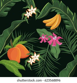 tropical fruits and flowers leaves palm wallpaper