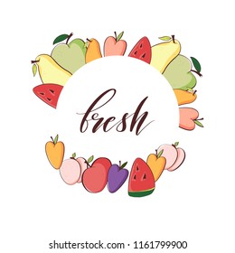 Tropical fruits frame. Healthy food. Organic food. Flat style, vector illustration.