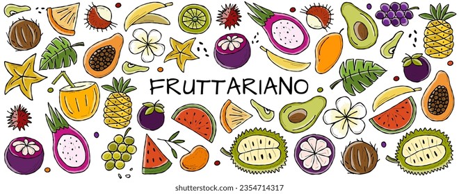 Tropical fruits. Horizontal banner design with place for your text