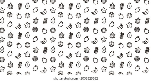 Tropical fruits icon pattern background for website or wrapping paper (Monotone version)