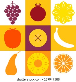 Tropical fruits. Icon set. Vector illustration