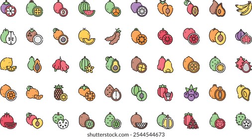 Iconos de frutas tropicales Colección de iconos vectoriales de alta calidad con trazo editable. Ideal para Profesional y Proyectos Creativos.