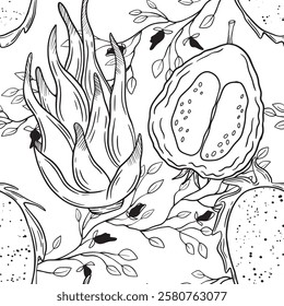 Tropical Fruits and Leaves Design Pattern for Your Coloring Book Enjoyment and Relaxation