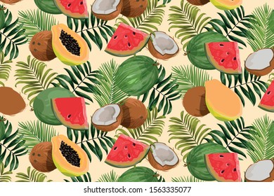 Tropical fruits and leaves pattern