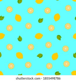 Tropical fruits, lemon, seamless pattern. Vector background for summer holidays.