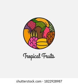 Tropical fruits linear logo on white background