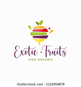 Tropical Fruits logo with fruit slices on white background