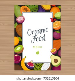 Tropical fruits menu background. Healthy food. Organic food. Flat style, vector illustration.
