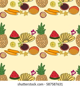 Tropical fruits pattern. Vector illustration