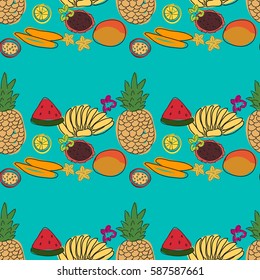 Tropical fruits pattern. Vector illustration