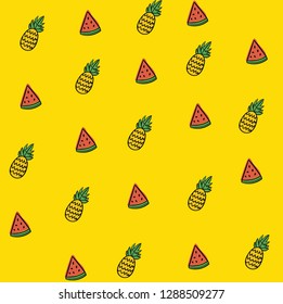 Tropical Fruits Pattern Yellow Background