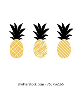 Tropical fruits pineapples isolated on white background. Exotic summer fruits. Flat Vector illustration. Used illustration for typography, wallpaper, fashion design.