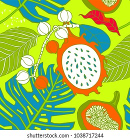 Tropical fruits and plants, vector illustration.
