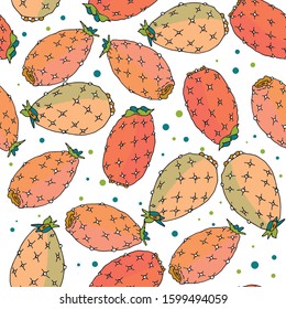 Tropical fruits prickly pear hand drawn endless vector illustration