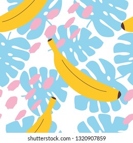 Tropical fruits seamless pattern, banana illustration