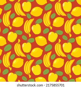 Tropical fruits seamless pattern. Bananas and lemons. Prints, textiles, bedding and wallpaper.