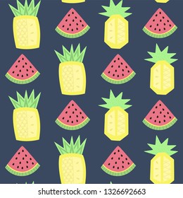 Tropical fruits seamless pattern, colourful vector wallpaper, textile print