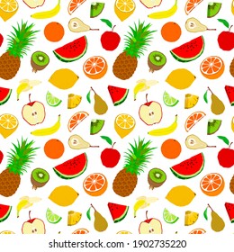 Tropical fruits seamless pattern flat style