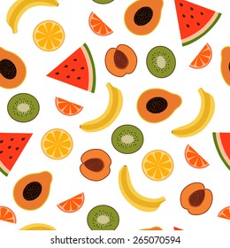 Tropical Fruits Seamless Pattern. Vector background featuring tropical fruits.