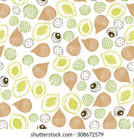 Tropical fruits seamless pattern. Vector hand drawn illustration