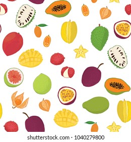 Tropical fruits seamless vector pattern