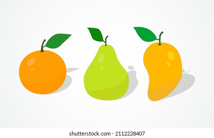 Tropical fruits set of orange mango and pear illustration on isolated background design