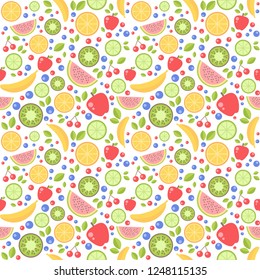 Tropical fruits summer colorful seamless pattern vector background