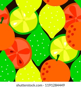 tropical fruits summer seamless pattern. Abstract design. Lemon,  mandarin, 