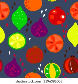 tropical fruits summer seamless pattern. Abstract design. Lemon,  mandarin, 