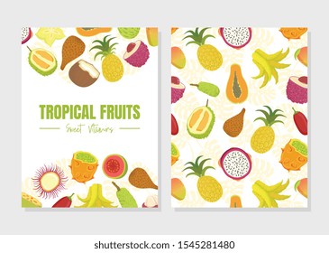 Tropical Fruits Sweet Vitamins Card Template with Fresh Ripe Exotic Fruit Vector Illustration