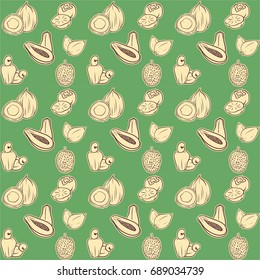 Tropical Fruits Vector Pattern Base Color on Green Background