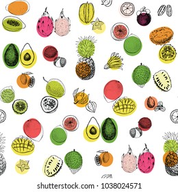 Tropical fruits vector seamless pattern